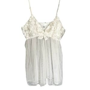 Flora cream satin and sheer adjustable straps babydoll romantic cami sz M